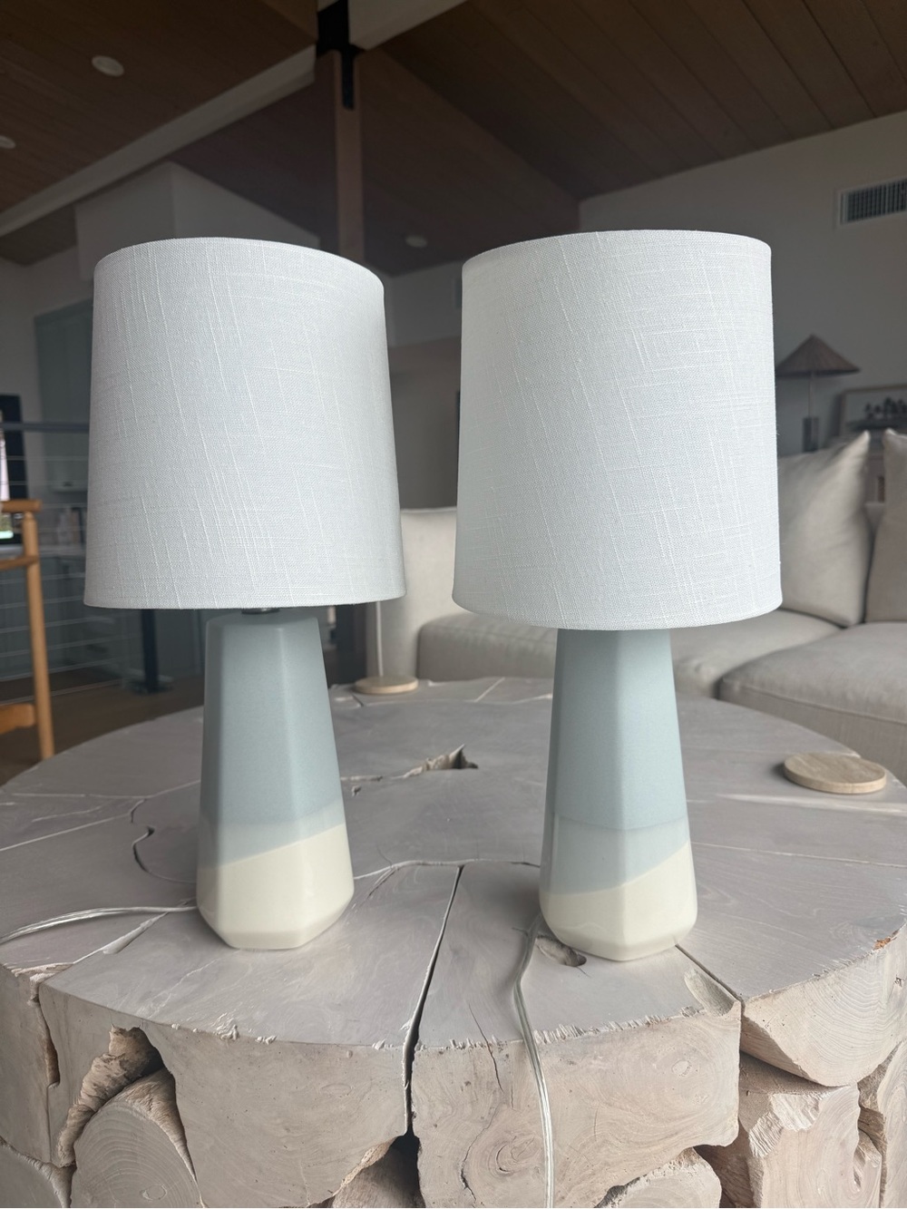 Two Target Lamps - Dipped Blue/White Ceramic